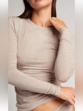 Negative Underwear Whipped 2 piece Long Sleeve Lounge Set in Sand